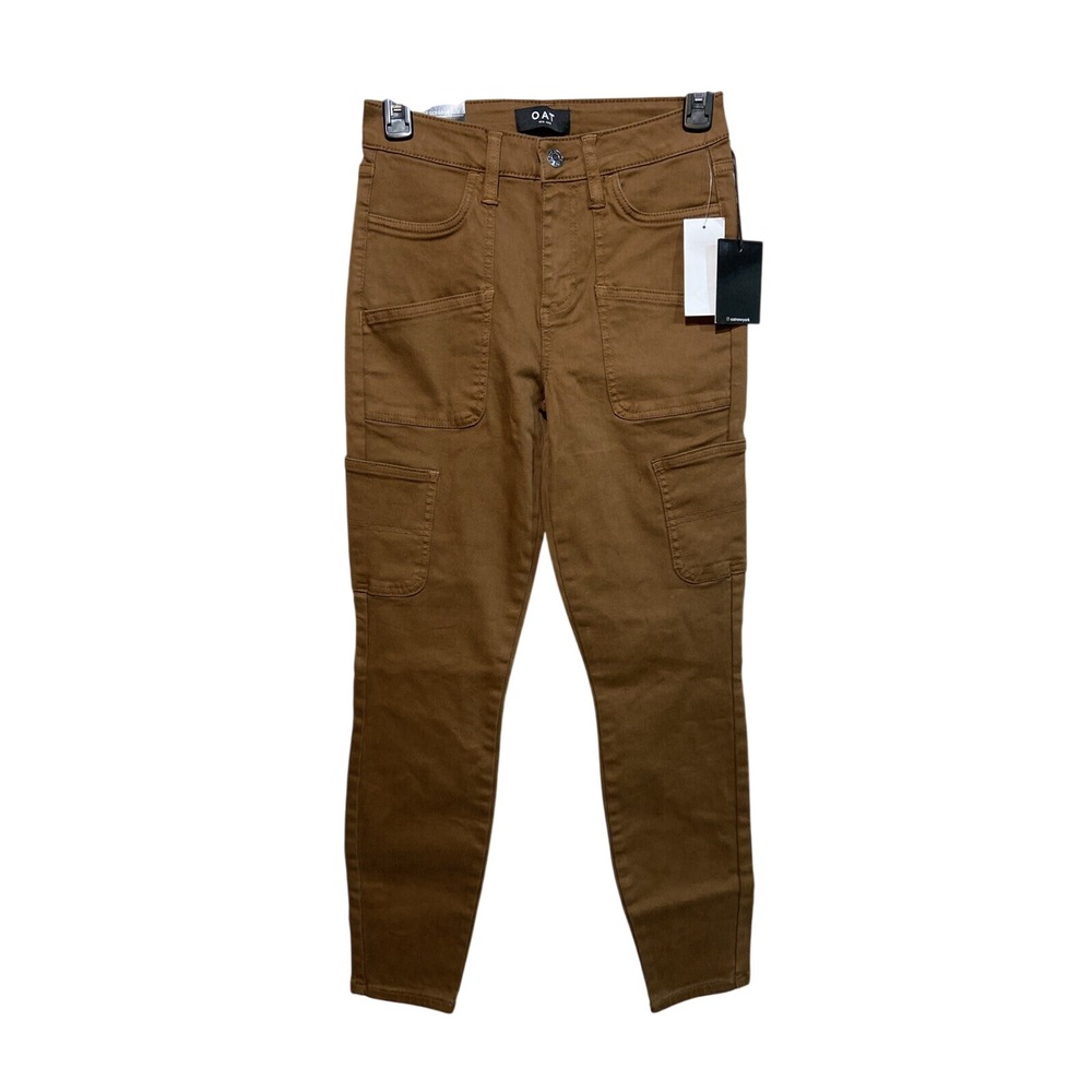 OAT‎ New York Women High Rise Skinny Ankle Jean Brown Stretch Utility Cargo NWT